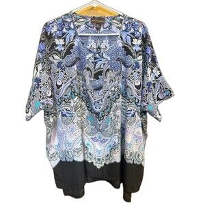 Dana Buchman Blue Paisley Short Sleeve Blouse Women’s Size XL